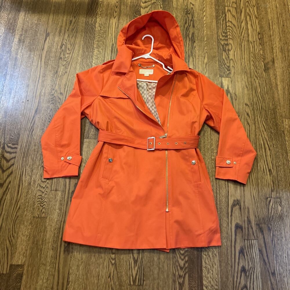 New $240 Women’s XL Michael Kors Asymmetrical Walker Zip Strap Coat Orange Gold‎